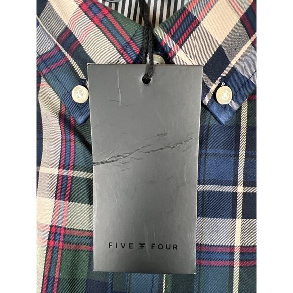 NWT FIVE FOUR Men Size 2XL Woven Plaid Shirt Cotton Button Down Collar Elbow Pad - Picture 8 of 13
